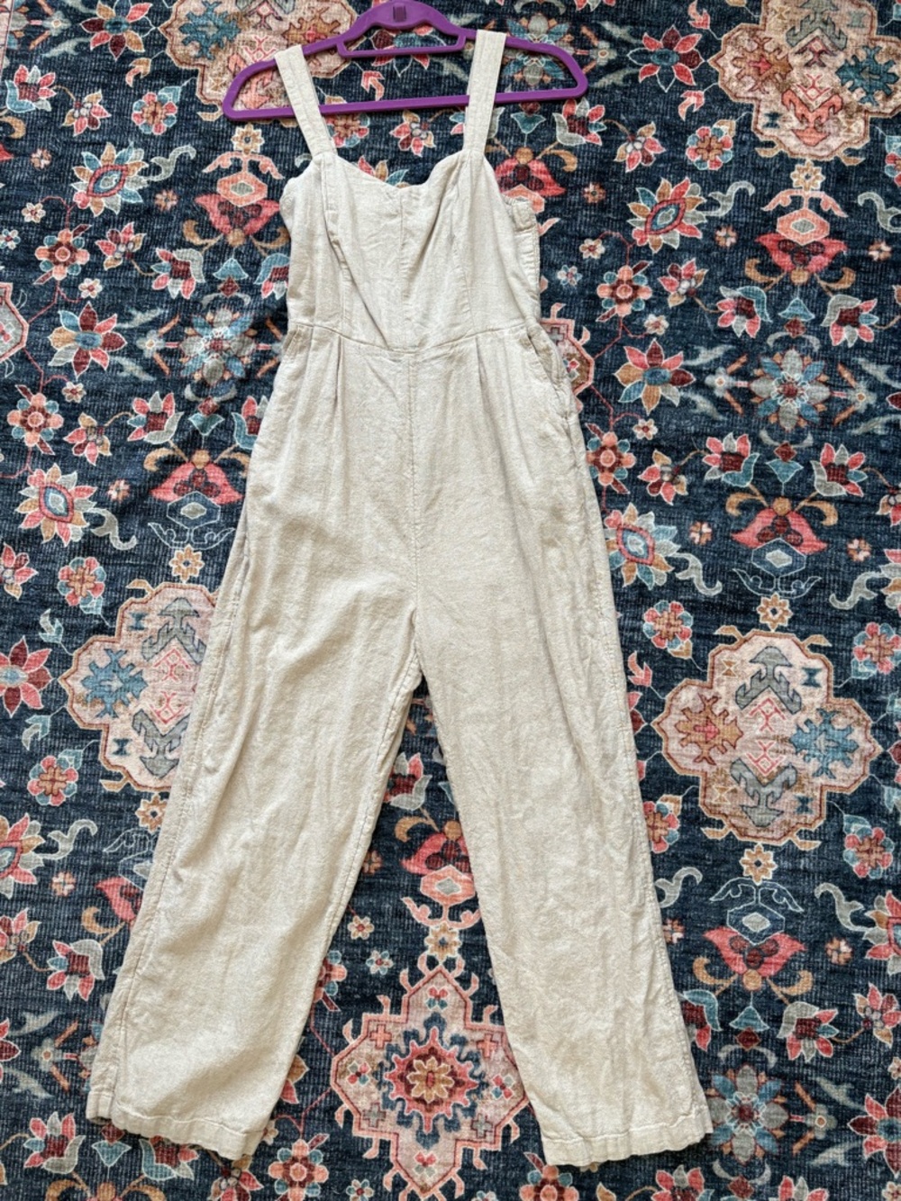 Old Navy Cream Linen Blend Wide-Strap Jumpsuit